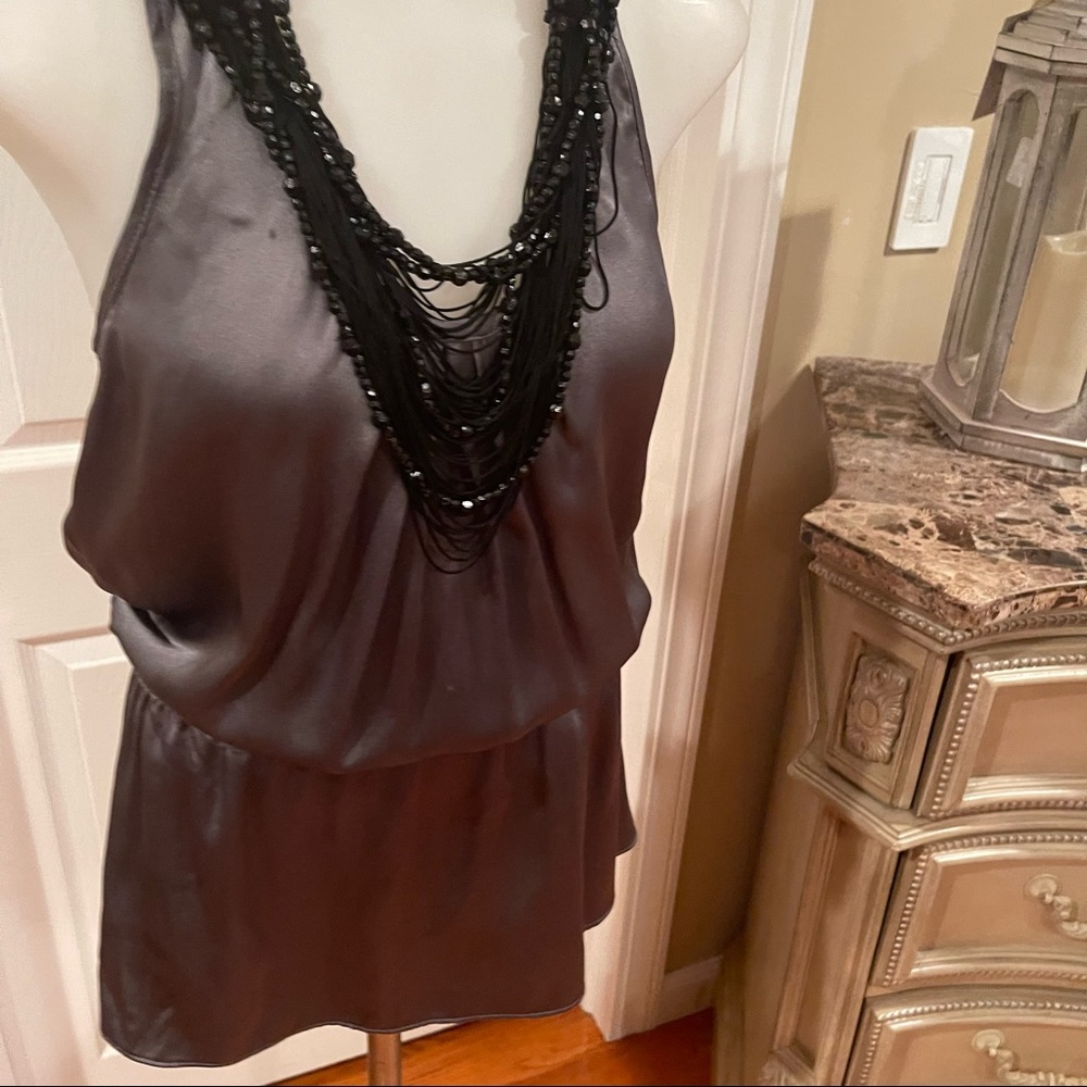 Nu by Marc Anthony Silk Sleeveless TopW/Drape Beaded Neckline SZ XS